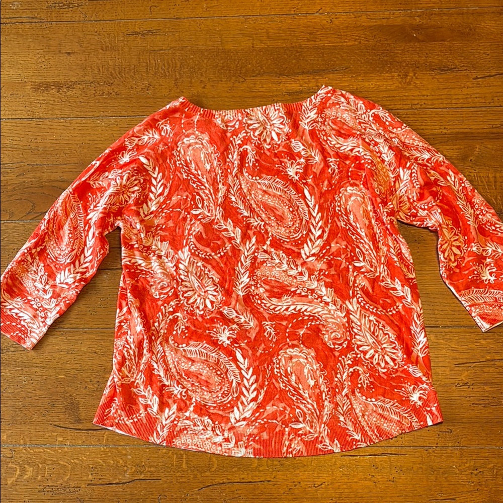 Talbots Orange and White Boxy sweater with 3/4 Sleeves - Picture 4 of 5
